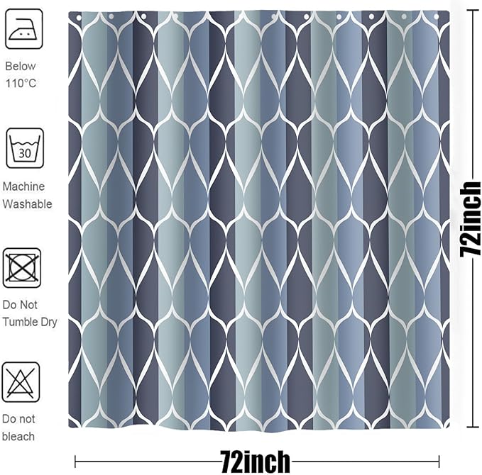 MCCKTIU Blue Shower Curtain Modern Bathroom Shower Curtain Waterproof Fabric Machine Washable Shower Curtain Set 72 x 72 Inches