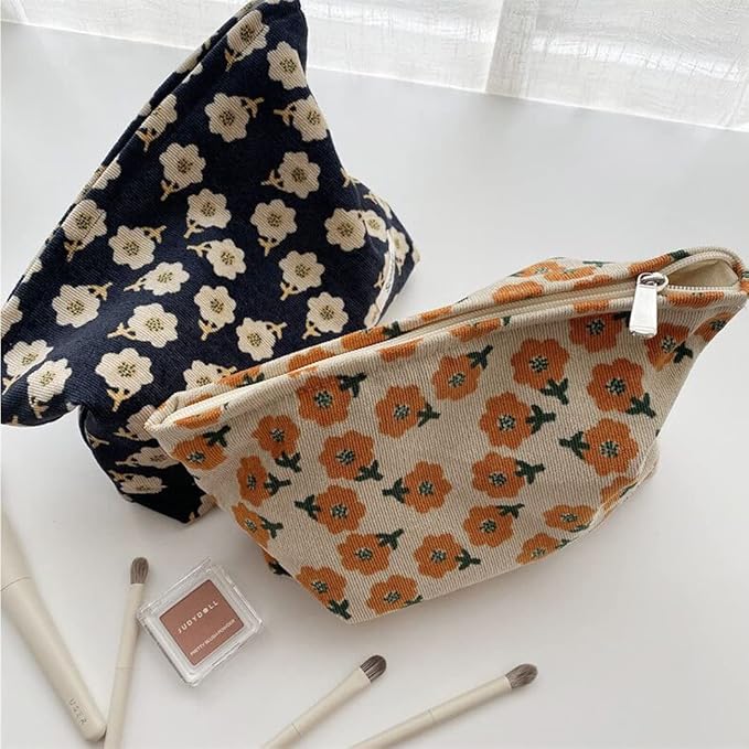 SxoSyo Cosmetic Bags for Women Makeup Bag Large Capacity Purse Travel Toiletry Zipper Storage Pouch Make up Brushes Organizer for Gifts (Black, Flower)