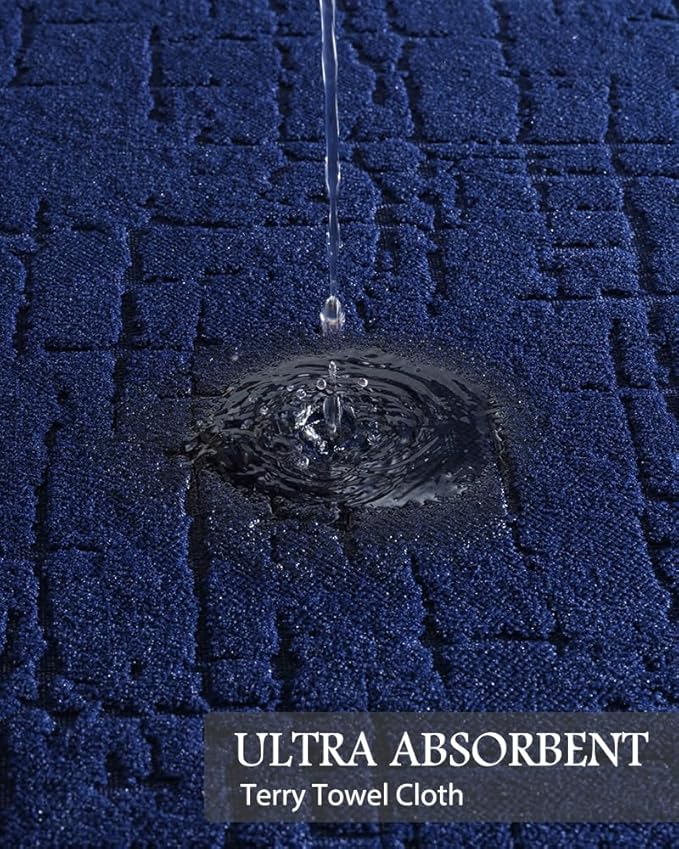 AMOAMI-Bath Mat-Absorbent Quick Dry Bathroom Floor Mats-Washable Rubber Backing Bath Mats for Bathroom Rugs Fit Under Door-Bath Rug for in Front of Sink Bathtub Shower Room, Navy 20''x32''