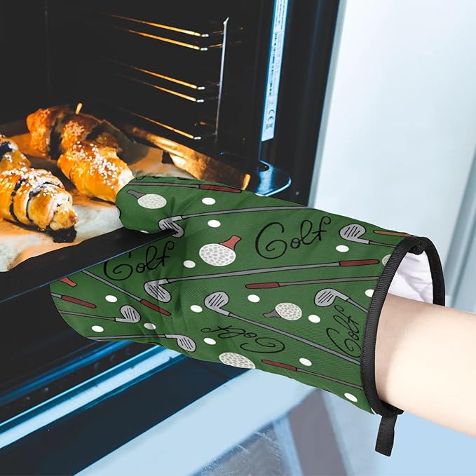 Oven Mitts and Pot Holders Sets of 2,Sport Golf Heat Resistant Kitchen Oven Gloves Potholder for Baking Grilling BBQ Cooking