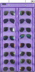ANZORG Over the Door Hanging Sunglasses Organizer Storage Sunglass Rack Holder Eyewear Display Case with 16 Clear Dust Proof Pockets (16 Pockets-Purple)