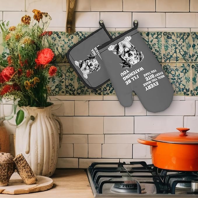 Australian Shepherd Dog Oven Mitts and Pot Holders Sets, Australian Shepherd Gifts Kitchen Accessories Sets,Funny Dog Every Meal You Make Heat Resistant Oven Glove Potholders for Kitchen Baking