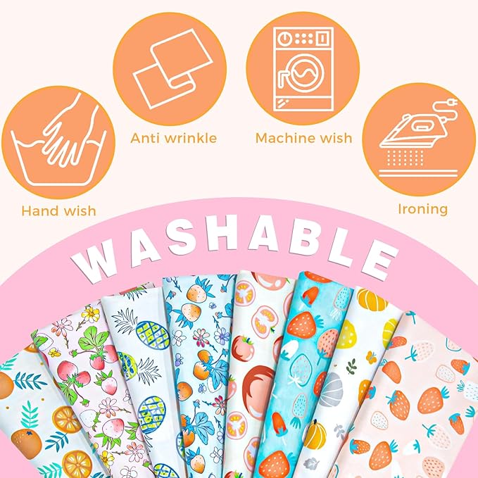 Aubliss 8pcs Fat Quarter Fabric Bundles (100% Cotton - 20'' x 20'') Quilting Cotton Craft Fabric Pre-Cut Squares Sheets for Patchwork Sewing Quilting Crafting (Fruit)