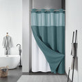eachope SeawedGreen No Hook Waffle Weave Shower Curtain with snap-in Liner Replacement, 230GSM Waterproof Fabric Hotel Shower Curtain Set for Bathroom, Through Mesh Top Window,54Wx80H