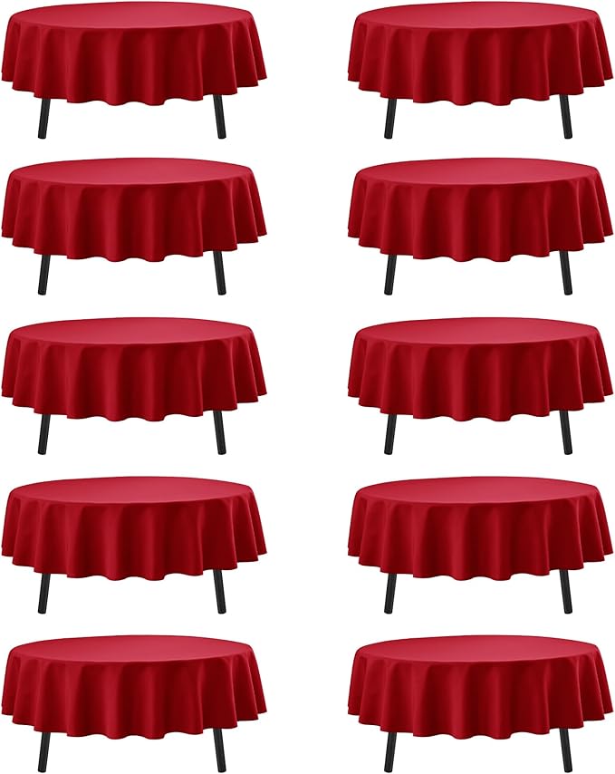 10-Pack Red Round Tablecloths, 84 Inches, Stain-Resistant Polyester for 3-5 Ft Round Tables - Washable Table Covers for Weddings, Banquets, Birthday Parties, Events