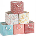 Geiserailie 6 Pcs 11 x 11 Inch Cube Storage Bins Fabric Storage Organizer Bins Foldable Cube Baskets with Sturdy Carry Handles Wicker Baskets for Home(Boho Rainbow)