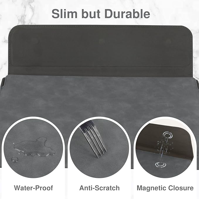 Allinside 13-14 Inch Laptop Sleeve Case for MacBook Pro 14" 2021-2024/MacBook Air 13" 2010-2017/MacBook Pro 13" 2010-2015, Waterproof Matte PU Leather Sleeve Cover with Stand & Accessory Pouch, Gray