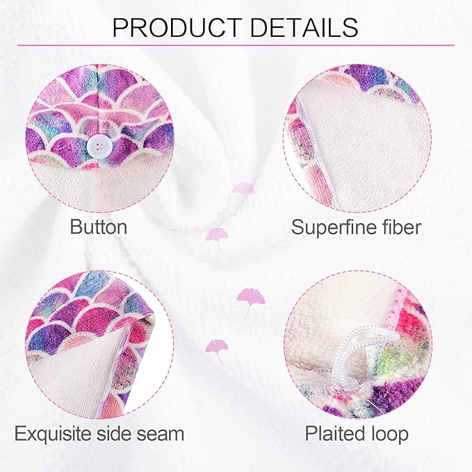 MADHOLLY Microfiber Hair Towel for Kids Gift - Soft Super Absorbent Rapid Drying Hair Towel Wrap Turban for Girls Women with Button, Anti-Frizz for Thicker Curly Long Hair, 2Pack