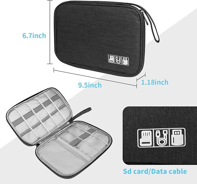 Lcsmaokin Electronics Organizer Travel Case,Electronic Accessories Storage Bag,Portable Waterproof Cable Organizer Bag,Travel Cord Organizer Bag for Small Charging Cord Storage,Cables,SD Card (Black)