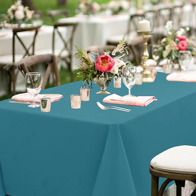 sancua Rectangle Tablecloths for 6 Foot Tables, 6 Pack - Washable Polyester Fabric Table Cloth for Wedding Party, Birthday, Banquet Reception, 54x108 Inch, Teal