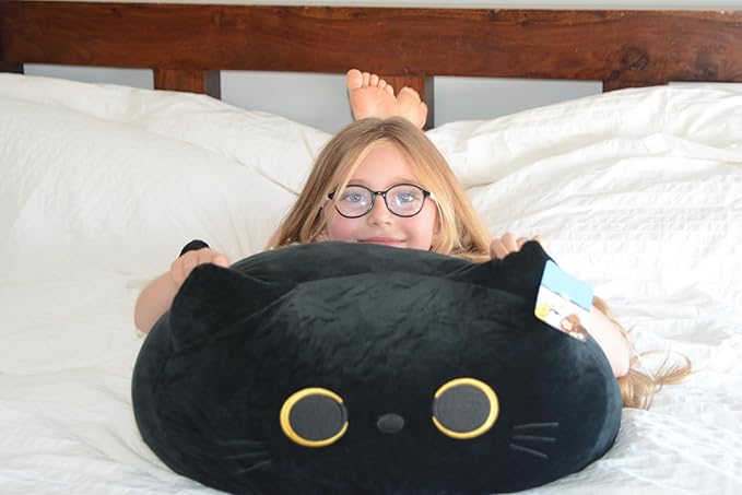 WORLD OF PLUSH 29-Inch Jumbo Black Cat Plush Toy – Giant Stuffed Animal Pillow, Soft Cuddly Kitty Plushie Gift for Kids, Girls & Adults