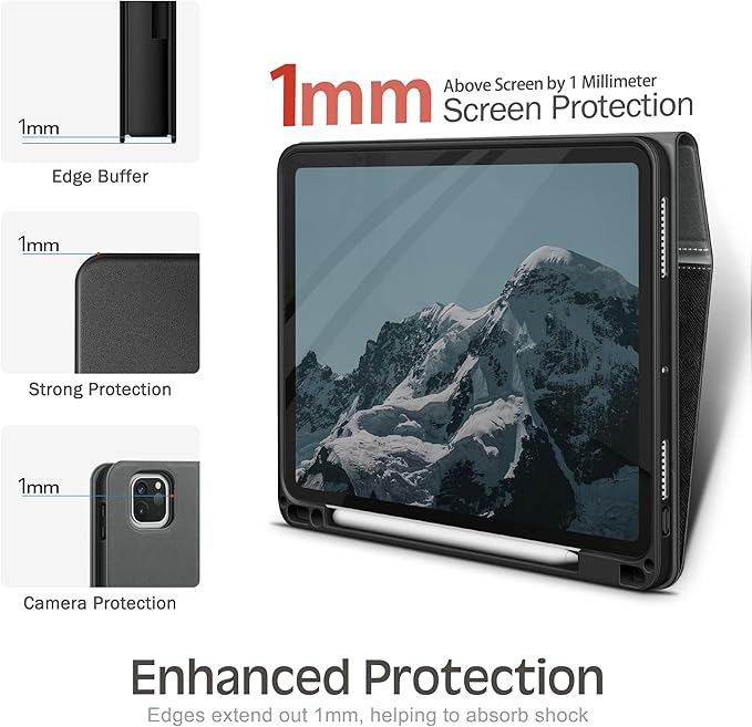 KingBlanc Case for iPad Pro 13-inch (M5 2025, M4 2024) with Built Pencil Holder, PU Leather Smart Stand Cover, Auto Sleep/Wake, Supports Pencil Pro/Pencil (USB-C), Multi-Viewing/Drawing Angles, Black