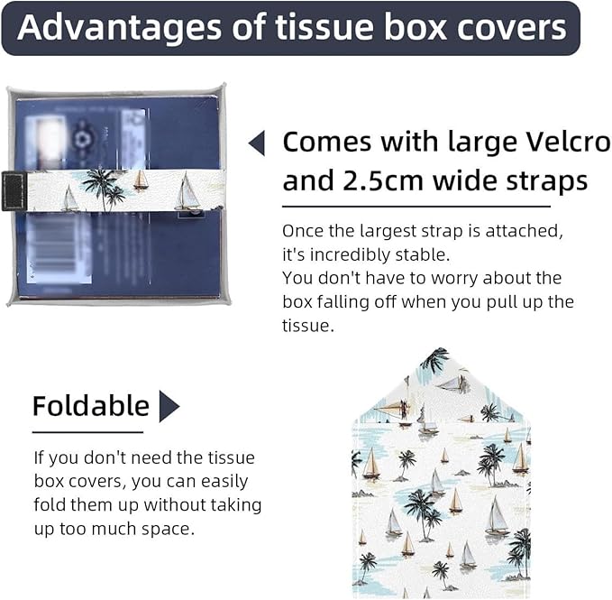 Set of 2 Velvet Tissue Box Covers - Waterproof Dutch Flannel Fabric, Fits 5x5x5in Boxes, Decorative Storage for Living Room, Bathroom, Office