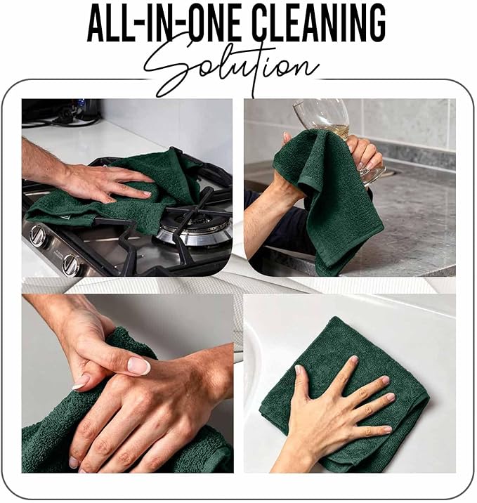 RIVERSIDE 24 Pack Washcloths Set - 100% Cotton [12x12 Inches] - 500 GSM, Soft, Quick-Dry & Highly Absorbent Face Towels - Perfect for Bathroom, Gym, Hotel, Spa & Travel - Hunter Green