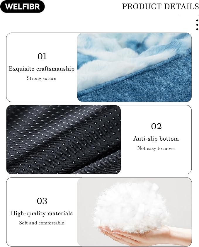 Welfibr Fluffy Faux Fur Dog Bed Medium Size Dog Washable Rasied Dog Bed Orthopedic Dog Bed with Sides Noiseless Supportive Foam Dog Couch Anti-Slip Comfort Pet Beds with Removable Cover Blue 42"