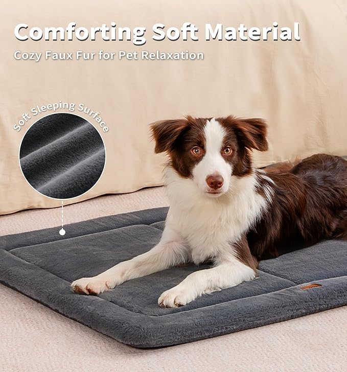MADE 4 PETS Dog Crate Pad Bed for Large Dogs, Washable & Reversible, Anti-Slip Kennel Mat for Cozy Sleeping, Soft Fluffy Dog Bed for Indoor & Outdoor Use, 44"x32", Dark Gray