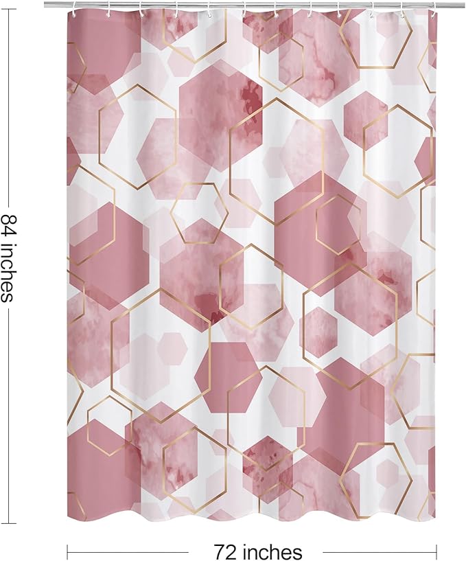 Litabel Modern Extra Long Shower Curtain for Bathroom, Pink Geometric Art Decor Waterproof Bath Curtain, Abstract Fabric Shower Curtain Sets for Home Decor, 72" W x 84" L Inch