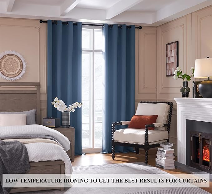 Rutterllow 100% Blackout Curtains, Full Shade Long Complete Drapes for Living Room, Thermal Insulated Bedroom Window Treatment Drapes (2 Panels, Stone Blue, 52 x 90 inch)