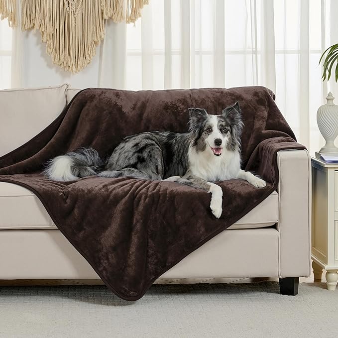 Yaning Waterproof Blanket for Bed Couch Sofa, Soft Liquid Pee Proof Pet Blanket for Dog Puppy Cat, Reversible Sherpa Fleece Furniture Protector (Brown, 50x60 inches)