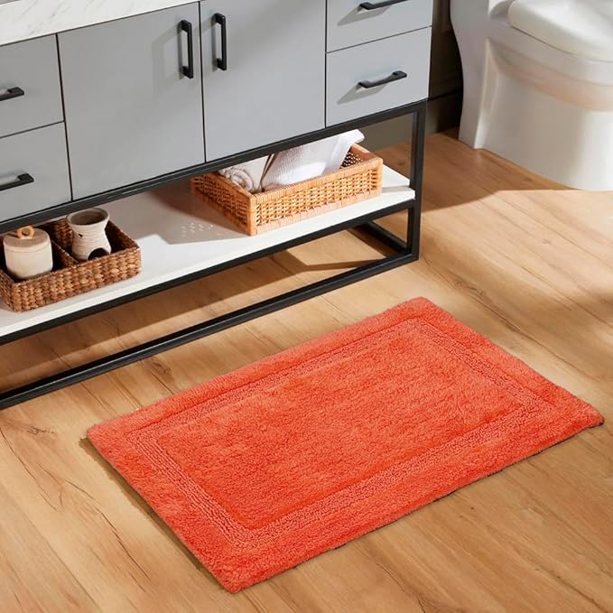 C23 Luxury 2200 GSM Heavyweight Bath Mat (Pack of 2) 100% Tufted Cotton 20"x32" & 16"x24" Orange Thick & Plush Bathroom Rugs Ultra-Absorbent, Quick Dry, Anti-Slip Natural Latex Back, Machine Washable