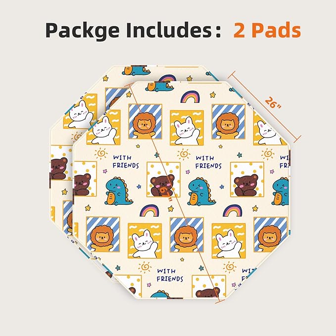 PJYuCien Washable Pee Pads for Dogs 2 Pack, 67" x 26" Octagonal Non-Slip and Leak-Proof Pee Mat, Puppy Training Pads for Whelping, Playpen, Crate, Bed （24/30/36/42'' 8 Panels Pen）