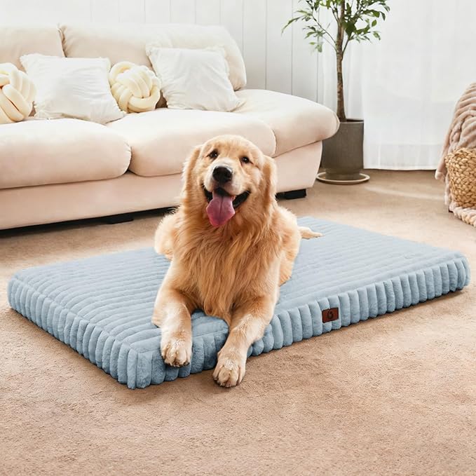 Cozila Large Orthopedic Dog Crate Bed with Waterproof Lining, Soft Short Plush Surface & Egg Crate Foam for Calming Puppy, Machine Washable Pet Bed with Removable Cover & Anti Slip Bottom