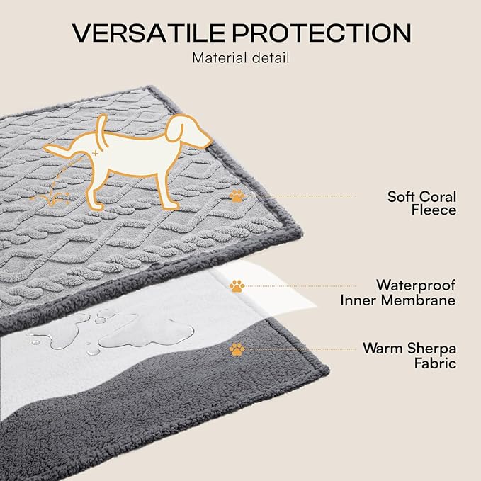 Luciphia Waterproof Pet Blanket, Liquid Pee Proof Dog Blankets for Sofa Bed Couch, Reversible Sherpa Fleece Furniture Protector Cover for Small Medium Large Dogs Cats,Light Grey Medium（57" x 40"）
