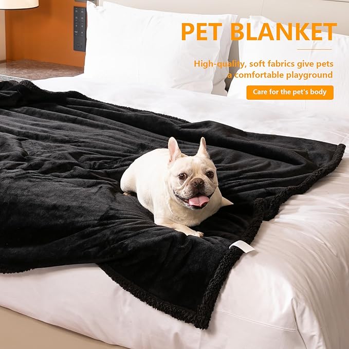 Maidewow Waterproof Dog Blanket Reversible Pet Bed Cover Puppy Blankets Leakproof Sofa Couch Washable Cover Cat Fluffy Black Pet Blanket for Warm-S