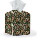 Tissue Box Cover, Tissue Box Holder, Square with Belt Bottom, PU Leather Decorative Organizer for Desk, Tabletop, Countertop Bathroom, Toilet Car, Office, Dresser Kitchen, Rabbit Deer Flower Decor