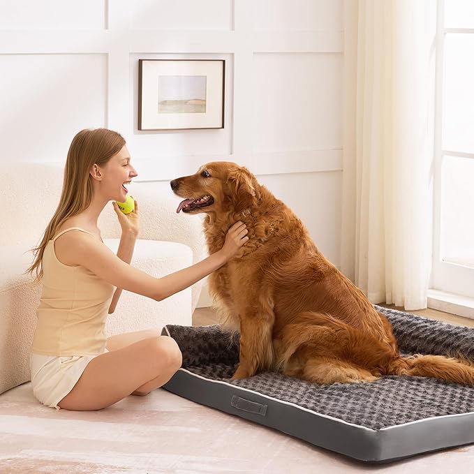 Aeroluxe Dog Bed Large Sized Dogs, XL Orthopedic Dog Bed for Large Dogs, Waterproof Pet Bed with Washable Removable Cover, L-Shaped Pet Couch with Portable Handle 42"x30"x7.5", Dark Grey