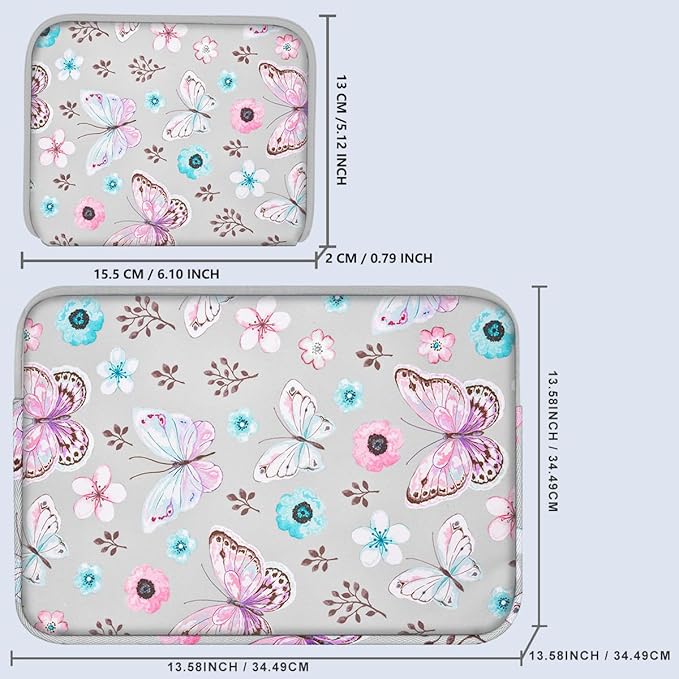 ZINMARK Laptop Sleeve Case 13-14 inch with Small Case, Neoprene Rainproof & Shockproof Cover for MacBook Pro 14" M3 M2 M1 and 13.3" MacBook Air/Pro, XPS 13/14 & Most 13"-14" Notebooks，Butterfly