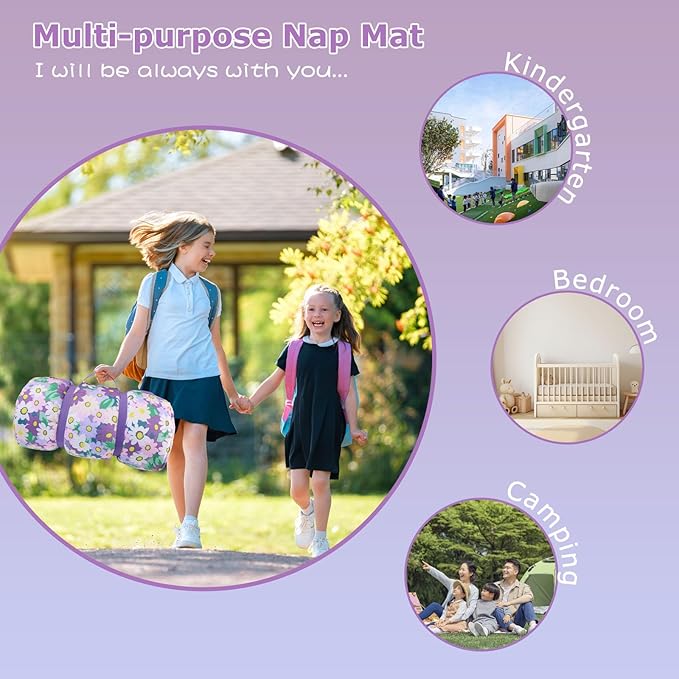 Hi Sprout Toddlers Nap Mat with Removable Pillow and Soft Blanket, Lightweight Daycare Preschool Kindergarten Sleeping Bag, Travel Slumber for Kids Girls Boys