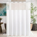 Gibelle Waffle Weave Shower Curtain with Mesh Top Window and Hooks Set, Spa Like Hotel Style Fabric Shower Curtain for Bathroom, White, 72x72