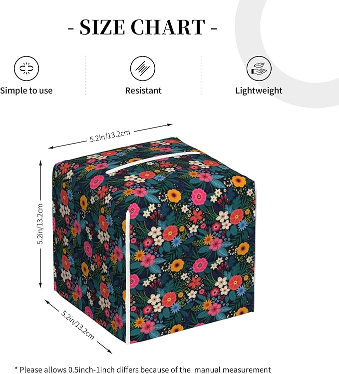 POIUBLE Colorful Flowers and Leaves Tissue Box Cover Leather Tissue Box Holder Square Facial Paper Organizer Dispenser for Bathroom Kitchen Bedroom Vanity Countertop Night Stands