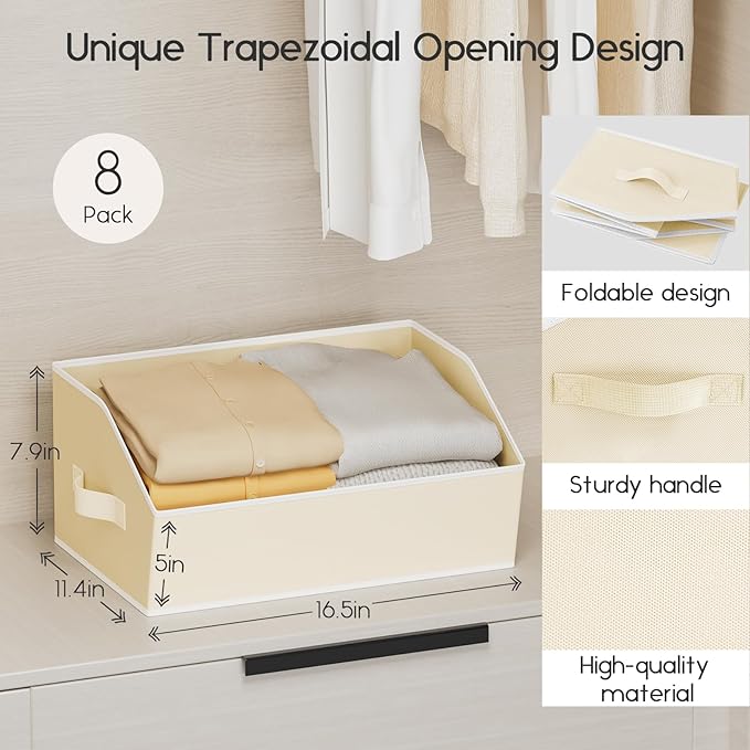 Homsorout Large Closet Organizers and Storage Bins - 10 Pack Trapezoid Storage Baskets for Shelves, Foldable Fabric Basket with Handles Ideal for Closet, Basket, Wardrobe and Shelf Storage, Light Grey
