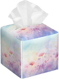 Watercolor Colored Pastel Boho Floral Tissue Box Cover Square Leather Tissue Holder Waterproof Facial Paper Organizer Dispenser Cube Paper Cover Case for Home Office Bathroom Vanity Countertop