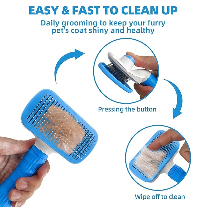 KUEIOX Dog Brush for Shedding,6 PCS in One Pet Slicker Hair Brush Kit Organizer Bag - Dog Cat Grooming Deshedding Undercoat Rake Brush Comb for All Small Large Dogs Cats Blue