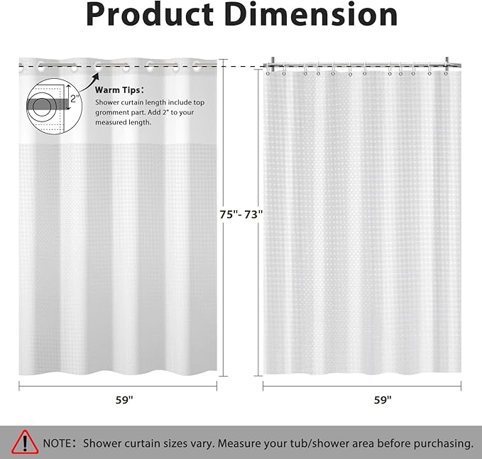 GICDSU No Hook Shower Curtain with Snap in Liner, Waffle Shower Curtain Set for Bathroom, Hotel Style with Semi-Sheer Top Window, Waterproof & Washable, White, 59" W x 75" L
