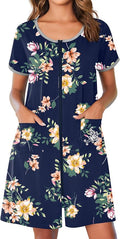 Ekouaer Zip Up Robes for Women Short Sleeves Zipper House Coat Short Bathrobes Lightweight Nightgown with Pockets S-3XL