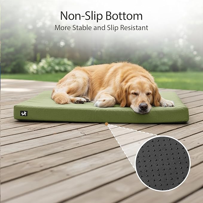 Sytopia 42 Inch Indestructible Dog Beds for Large Dogs, Canvas Outdoor Chew Proof Dog Bed, XL Orthopedic Pet Bed with Waterproof & Washable Removable Cover, Non‑Slip Bottom, Green