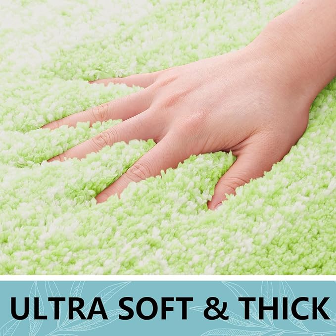 Arotive Microfiber Bathroom Rugs, Shaggy Soft and Absorbent Contour Toilet Rugs, Non-Slip, Thick Plush Machine Washable Dry Bath Mats for Toilet Base, 30x20, Light Green, Rectangular