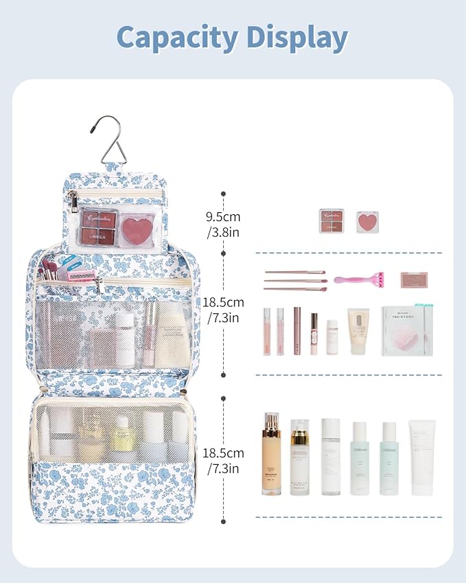 Narwey Small Hanging Travel Toiletry Bag for Women, Travel Bag for Toiletries, Makeup Bag Organizer Cosmetic Bags Make Up Bags for Girls