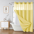 eachope Yellow No Hook Waffle Weave Shower Curtain with snap-in Liner Replacement, 230GSM Waterproof Fabric Hotel Shower Curtain Set for Bathroom, Through Mesh Top Window,71Wx77H