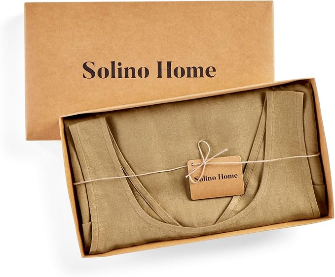 Solino Home Cross Back Linen Apron with Pockets for Gardening, Kitchen - Kelp Pinafore Smock Apron 100% Pure Linen for Men & Women - Handcrafted from European Flax