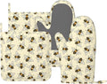 Happy Busy Bees Oven Mitts and Pot Holders Sets Silicone Bees Kitchen Mitts Bee Potholders Heat Resistant 4Pcs Oven Gloves Hot Pads for Kitchen Baking Cooking BBQ Grilling