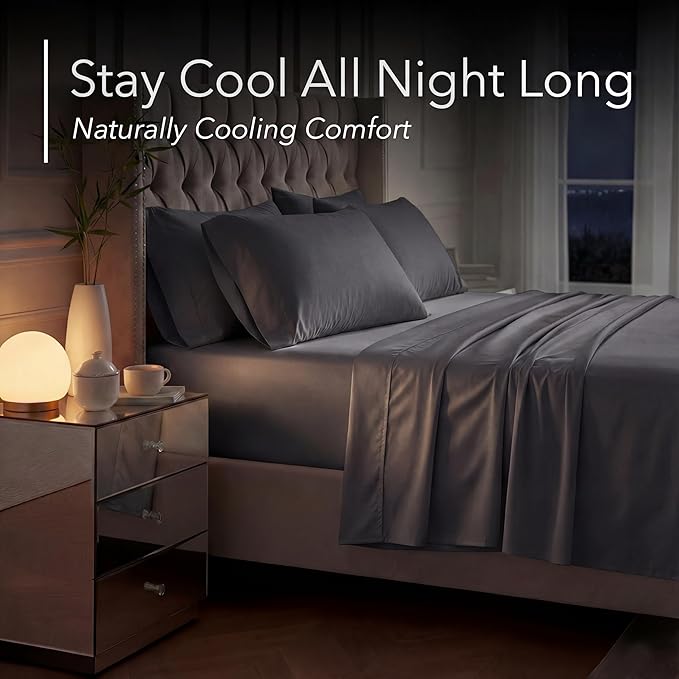 DECOLURE 100% Viscose Derived from Bamboo Sheets California King Size - Luxury 6 Pc Naturally Cooling Sheets, Ultra Soft Bed Set - Deep 17" Pockets, Double Stitching, Oeko Tex Standard (Charcoal)