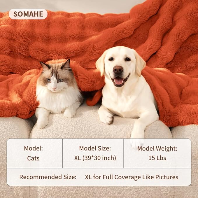 SOMAHE Dog Blanket Self-Warming Throw for Medium & Large Dogs, Dual-Side Sherpa Plush, Thick Crate Bed Cover & Car Seat Mat, Anti-Static Machine Washable No Shrink, 39x30 Inch Orange
