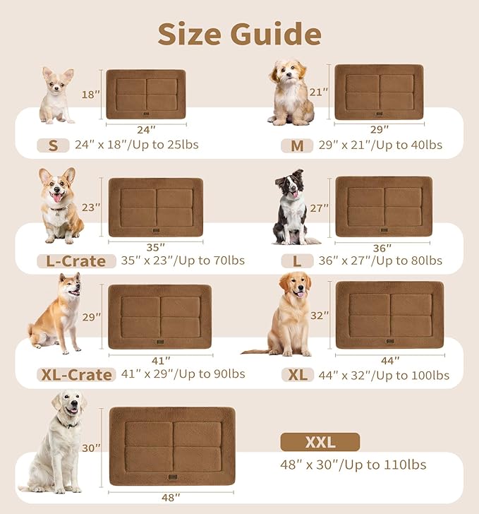 MADE 4 PETS Dog Crate Pad Bed for Medium Large Dogs, Washable & Reversible, Anti-Slip Kennel Mat for Cozy Sleeping, Soft Fluffy Dog Bed for Indoor & Outdoor Use, 35"x23", Brown