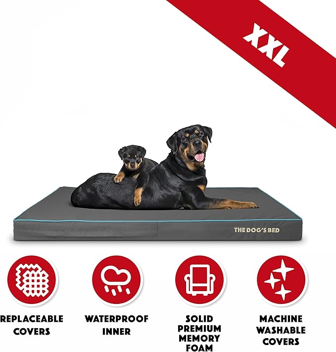 The Dog’s Bed Orthopedic Memory Foam Dog Bed, XXL Grey/Blue, Pain Relief for Arthritis, Hip & Elbow Dysplasia Post Surgery, Lameness, Supportive Calming, Waterproof Washable Cover, Veterinary Approved