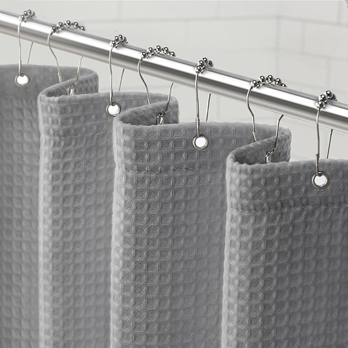 Awellife Waffle Hotel Textured Grey Shower Curtains for Bathroom 230 GSM Heavy Duty Fabric Liner, 72" W X 72" L Inch